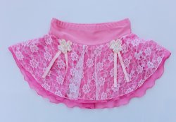 画像1: チュールレースとジョーゼットの2段スカート リボン（ピンク系)