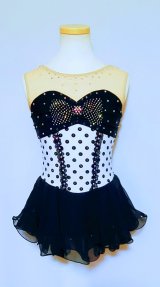 ブラック水玉リボンドレス（ブラック×ホワイト）サイズ130