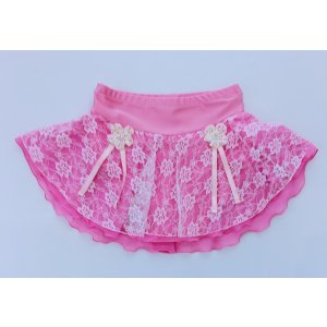 画像: チュールレースとジョーゼットの2段スカート リボン（ピンク系)