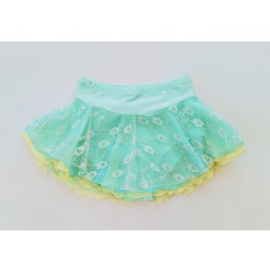 画像: チュールレースとジョーゼットの2段スカート リボン（ピンク系)