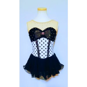 画像: ブラック水玉リボンドレス(ブラック×ホワイト)サイズ130