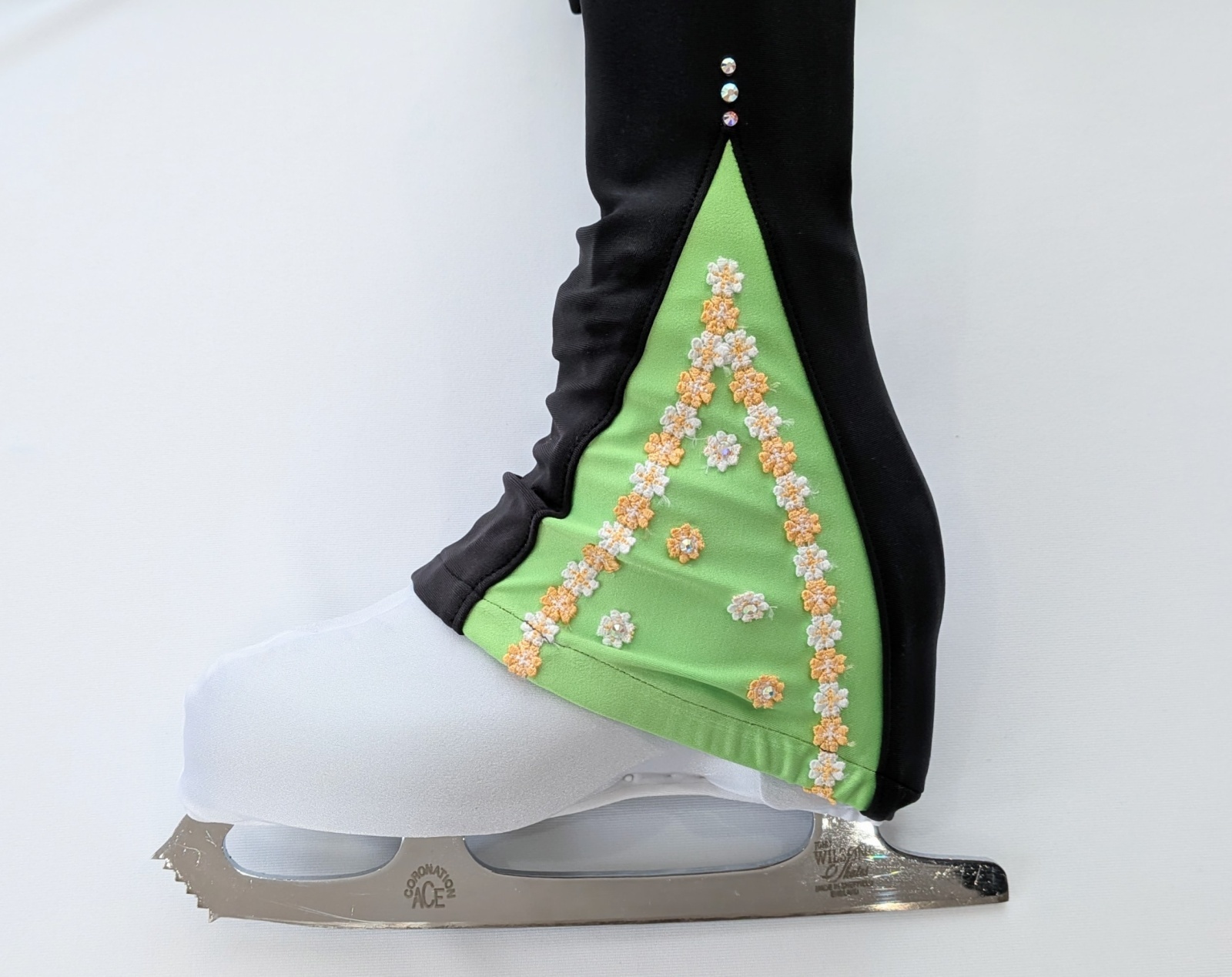 画像1: マチ付きスパッツ　(グリーン　お花ブレード)