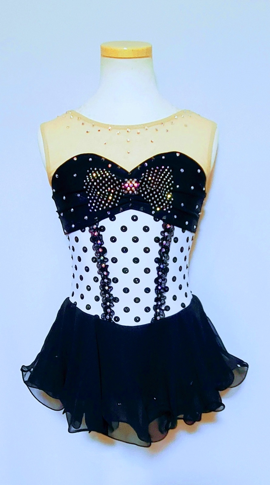 画像1: ブラック水玉リボンドレス（ブラック×ホワイト）サイズ130