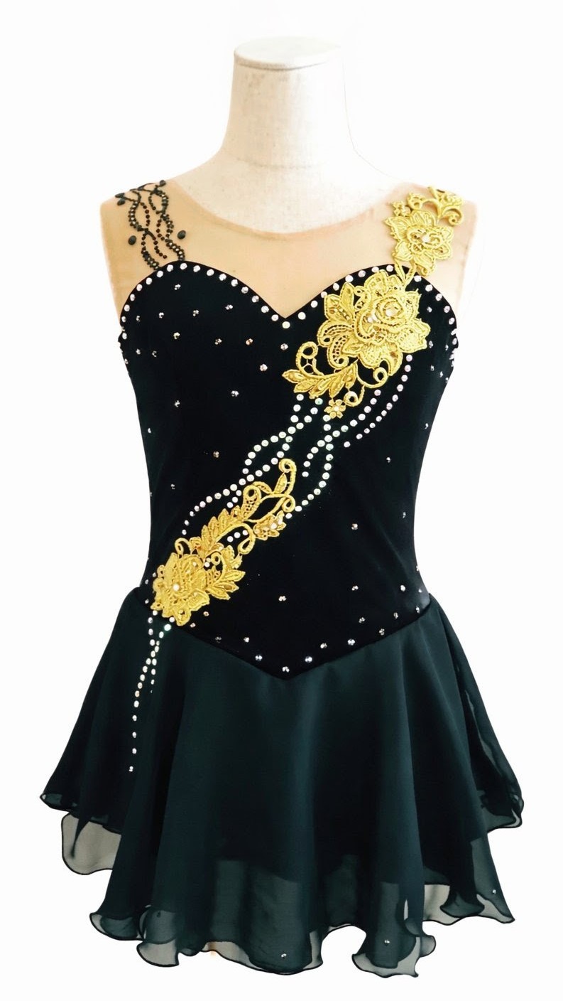 画像1: ゴールドモチーフのベロアドレス（ブラック×ゴールド）